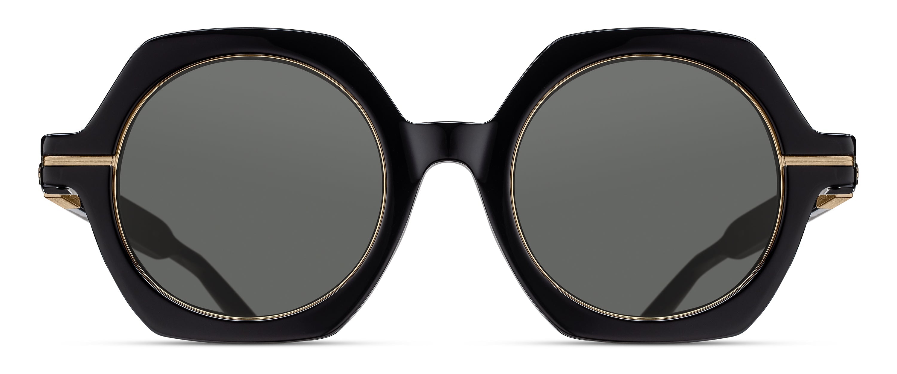 Womens | M2072 Geometric Sunglass | Black/Brushed Gold | Grey Solid Lenses | 48MM
