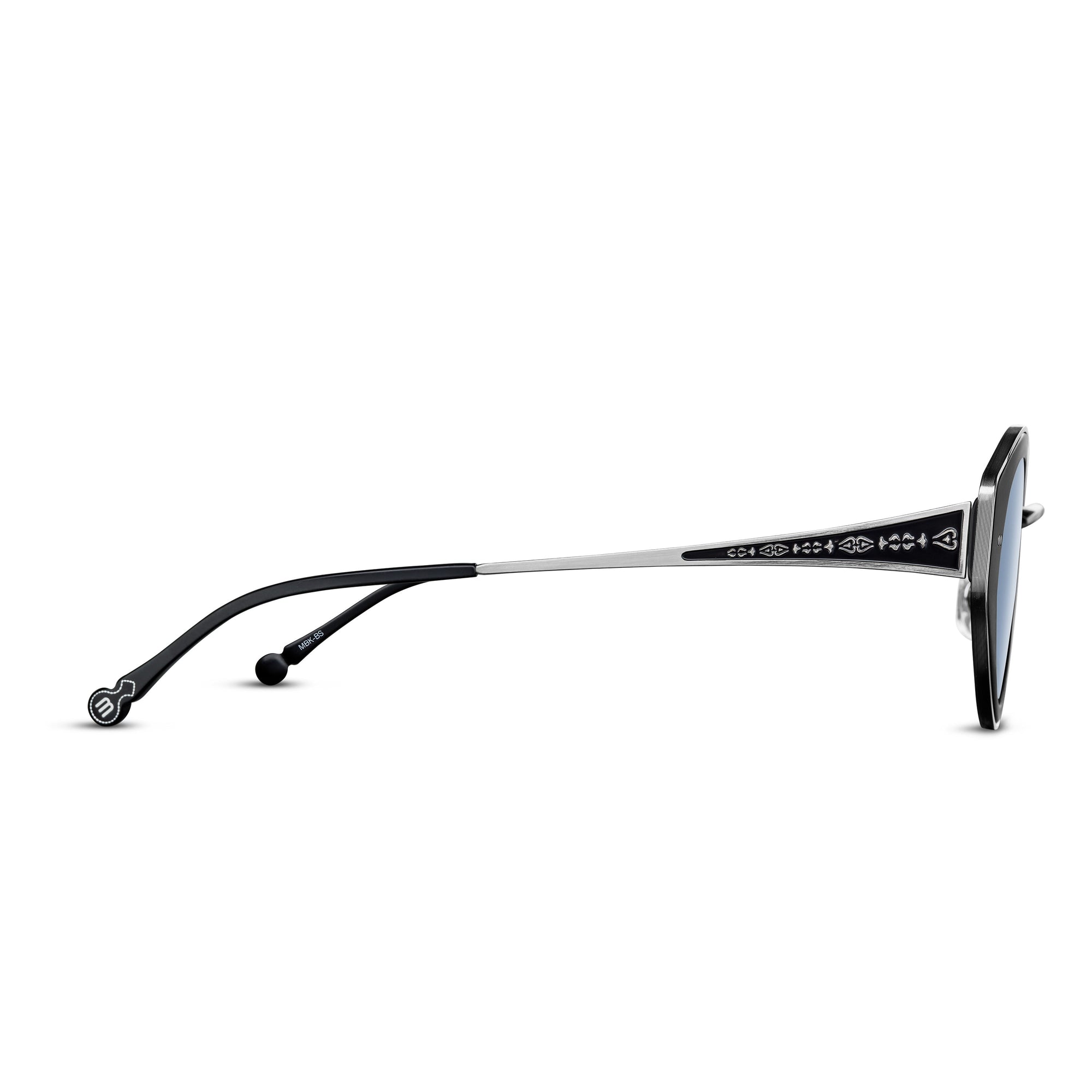 Womens | M3120 Cat Eye Sunglass | Matte Black/Brushed Silver | Cobalt Blue Lens | 52MM