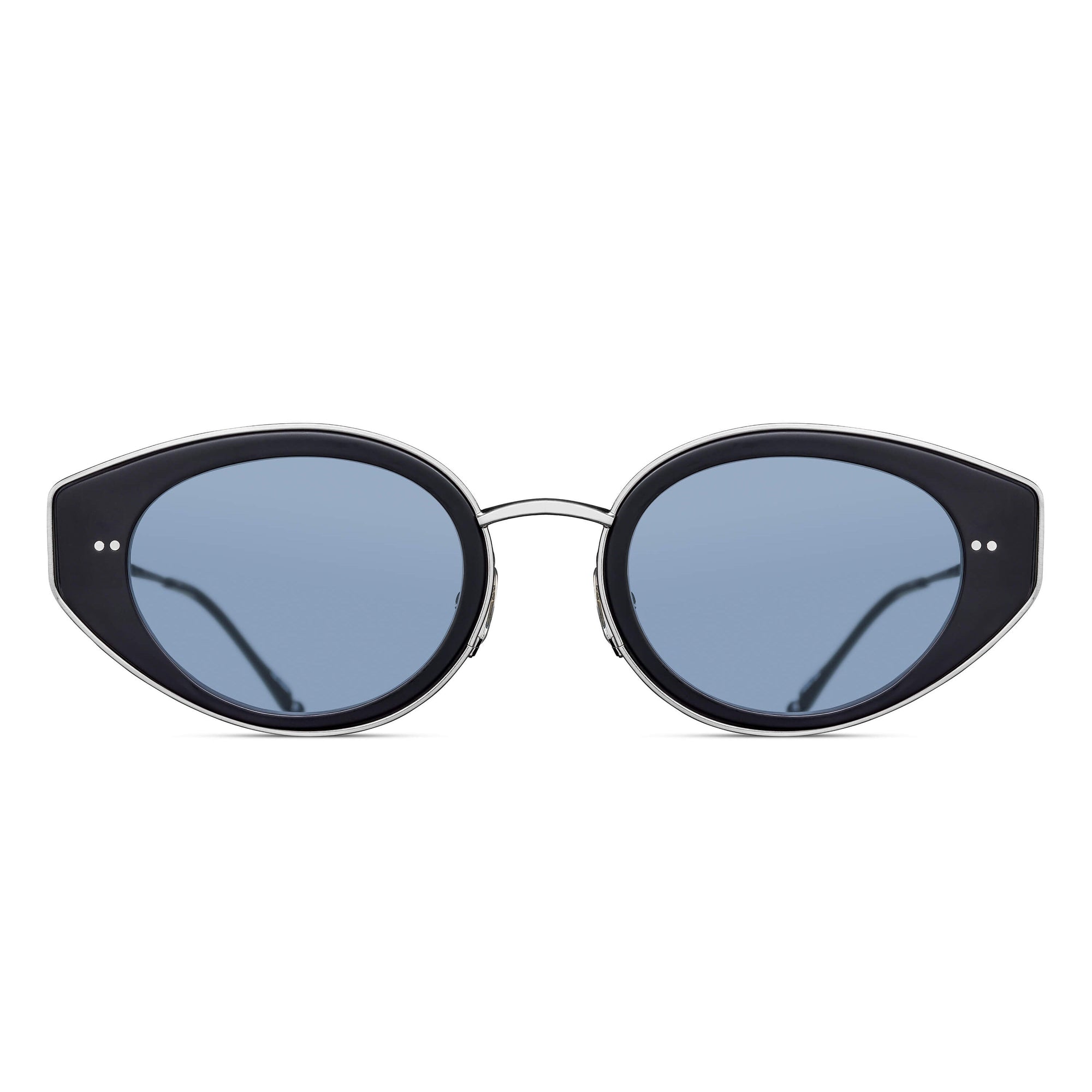 Womens | M3120 Cat Eye Sunglass | Matte Black/Brushed Silver | Cobalt Blue Lens | 52MM