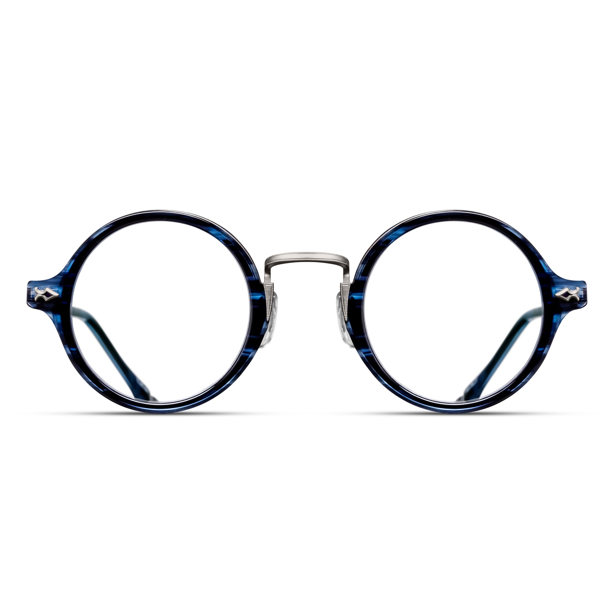 M3127 Round Optical | Antique Silver/Blue Demi | Clear Lens | 43MM
