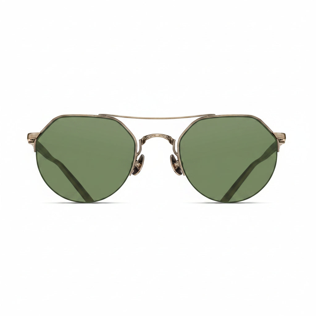 Unisex | M3141 Panto Sunglass | Antique Gold | Sage Green Lenses | 50MM