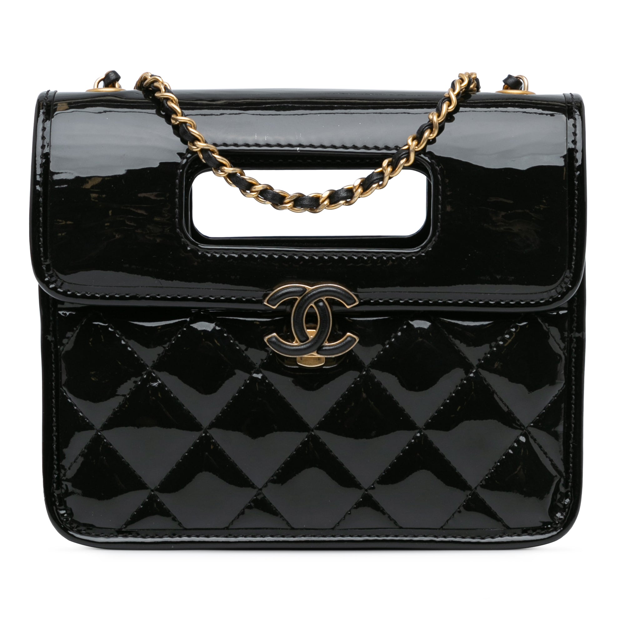 Chanel | Pre-Owned Mini Quilted Patent Graphic Catch Flap | Black