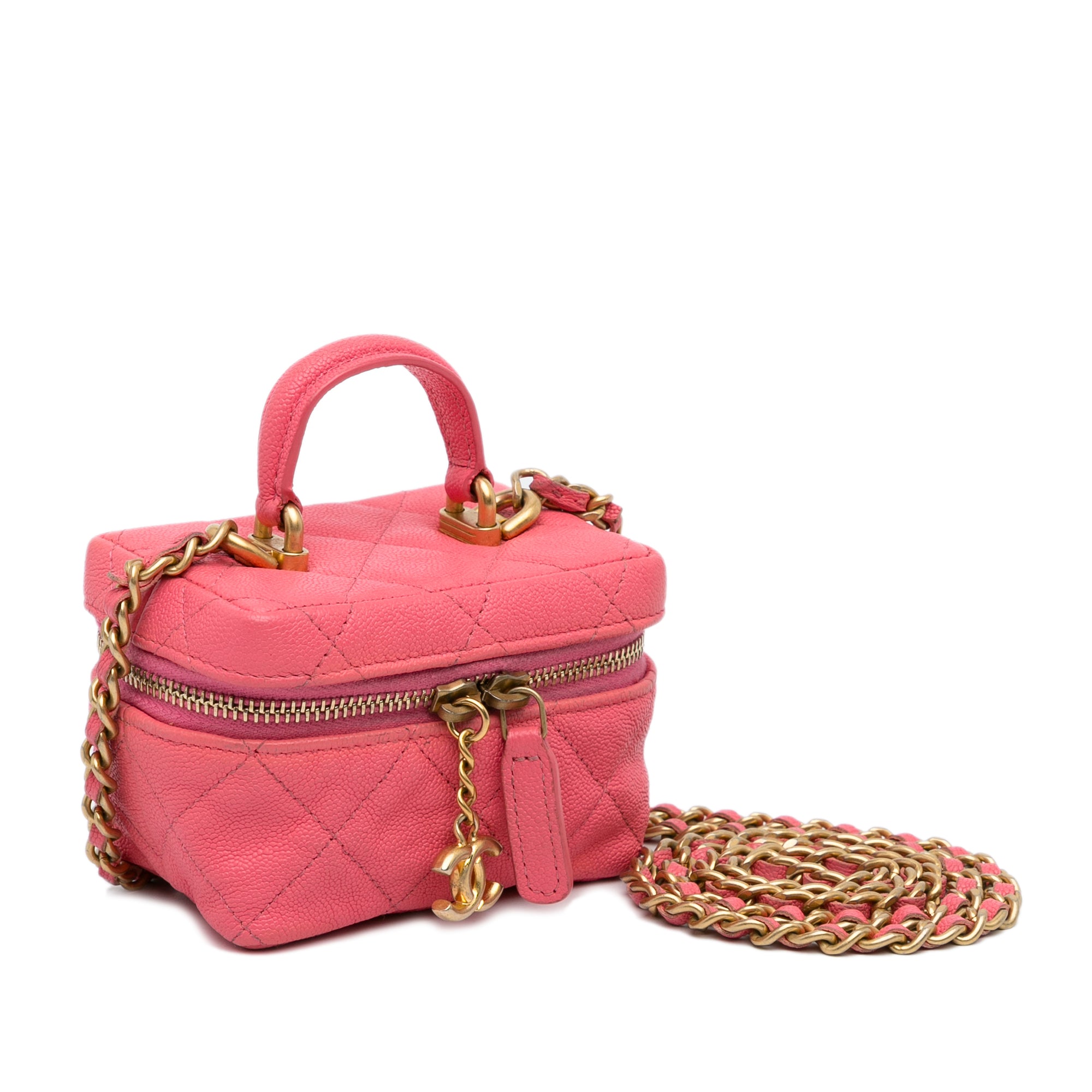 Chanel | Pre-Owned Micro Caviar Chain Vanity Bag | Pink