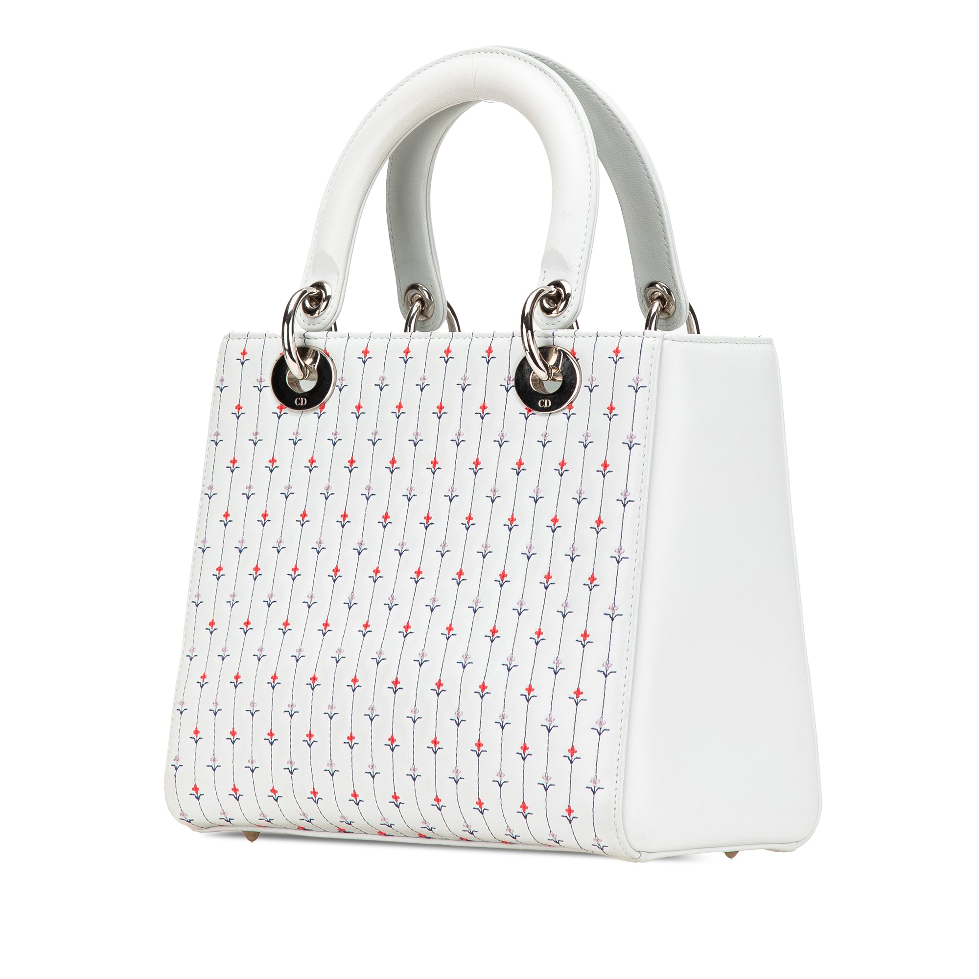 Dior | Pre-Owned Medium Calfskin Embroidered Flower Lady | White