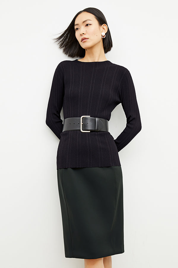 Image of a woman wearing the Chantal Skirt - Light Scuba in Forest | Exclude