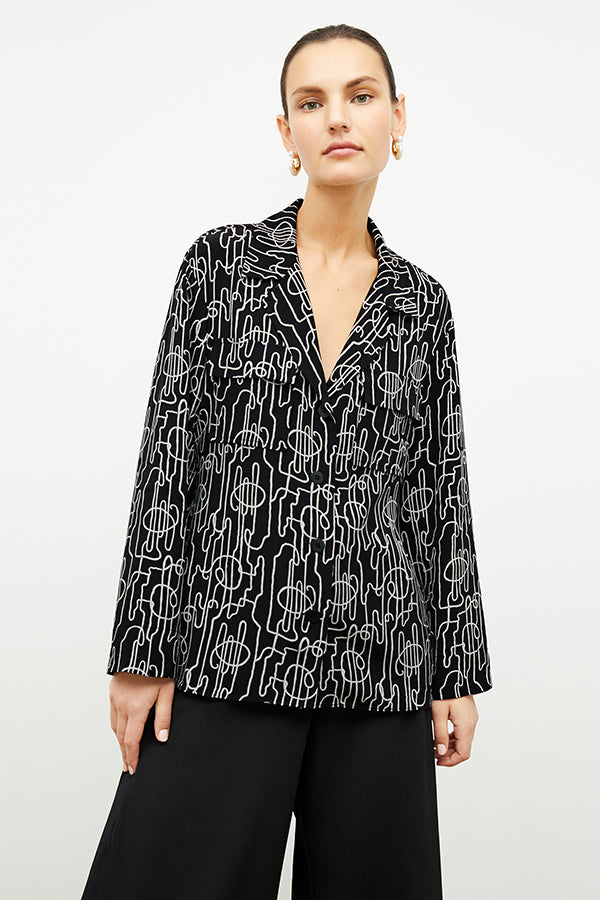 front image of a woman wearing the alyssa jacket in symphony print | Exclude | Grid