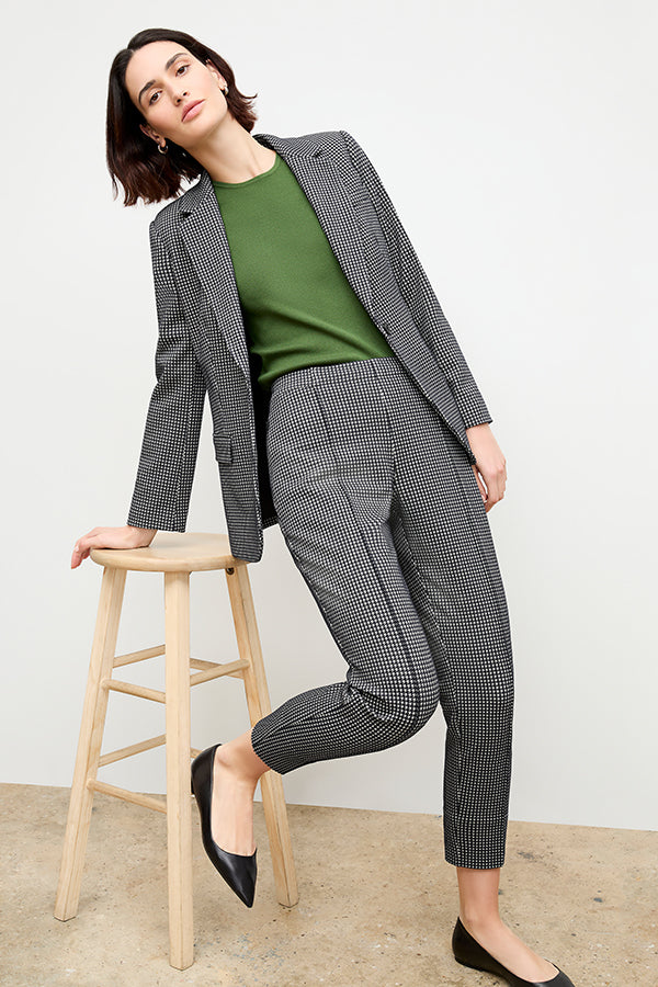 front image of a woman wearing the yiyan jacket in stretch houndstooth | Exclude 