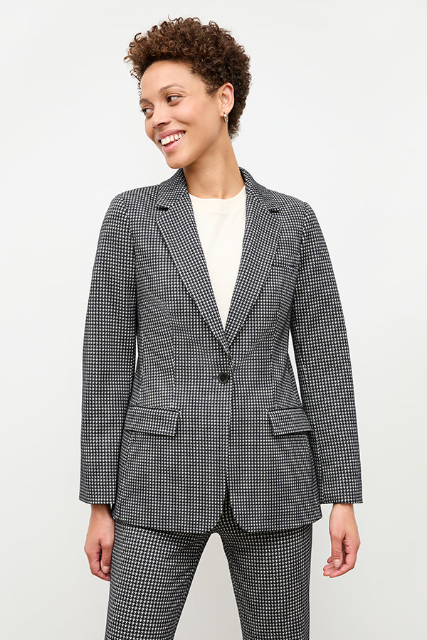 front image of a woman wearing the yiyan jacket in stretch houndstooth | Exclude | Grid Hover