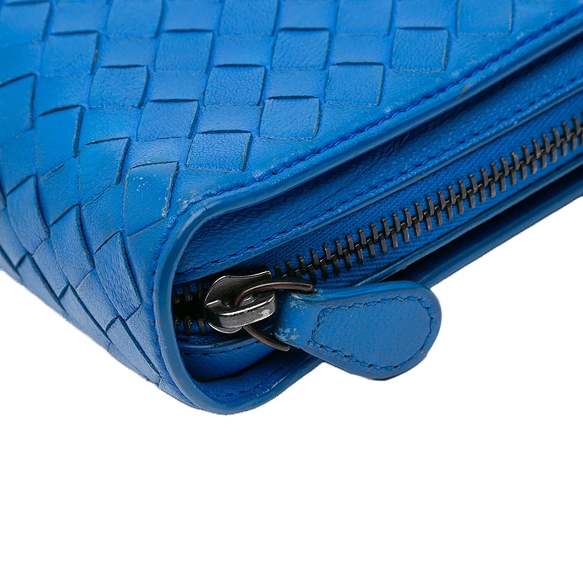 Bottega Veneta | Pre-Owned Nappa Intrecciato Zip Around Wallet On Chain | Blue