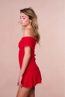 Girls Mosa Off-The-Shoulder Mini Dress | Crimson Red