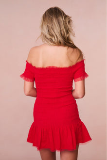 Girls Mosa Off-The-Shoulder Mini Dress | Crimson Red