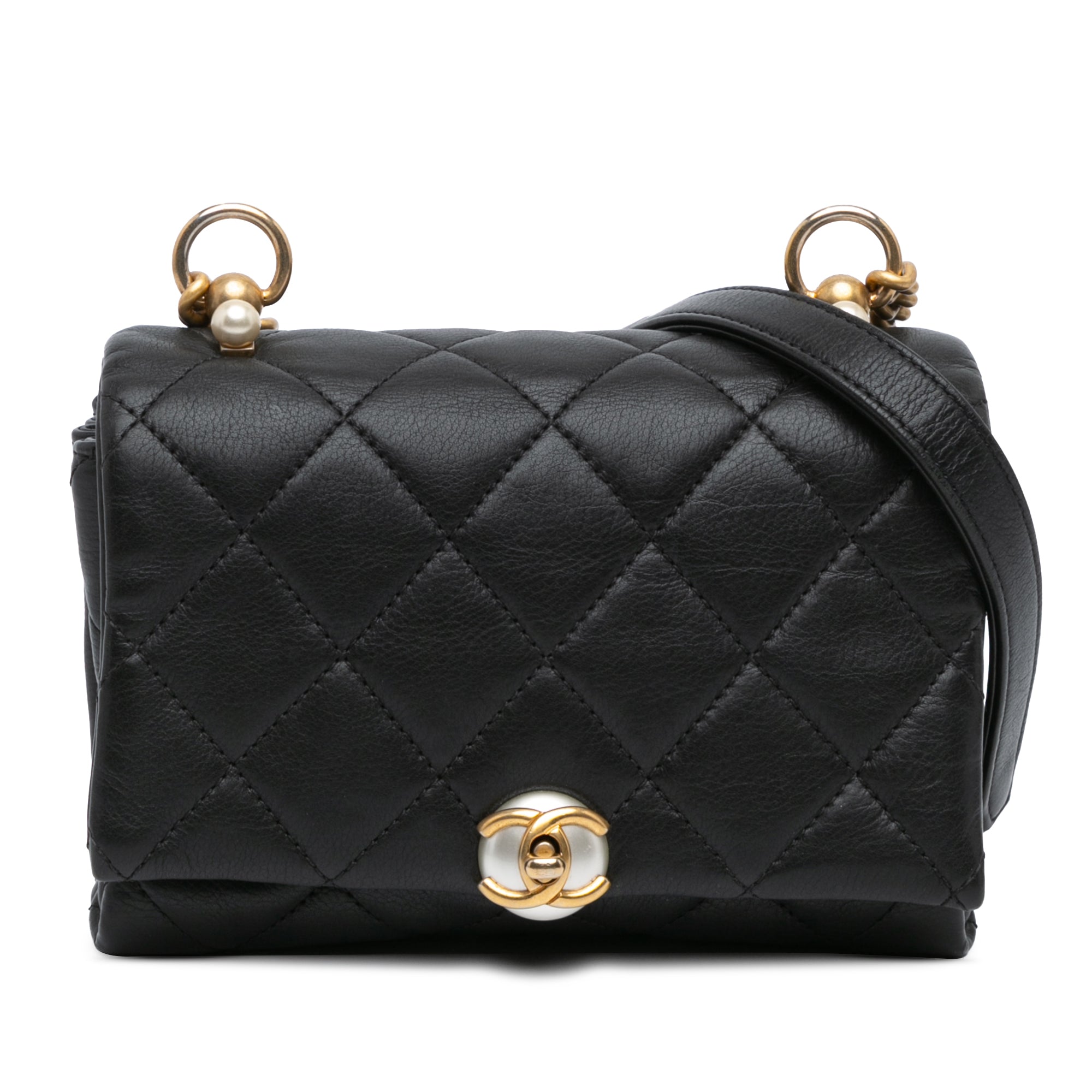 Chanel | Pre-Owned Mini Quilted Calfskin Pearl CC Accordion Flap | Black