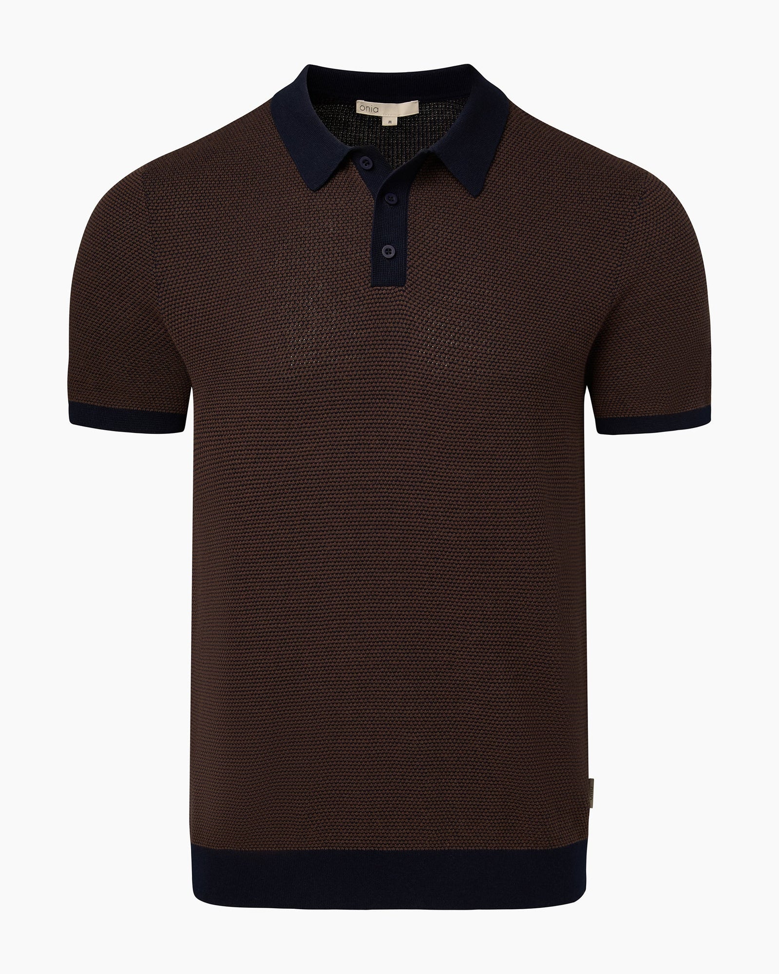 Mens | Cotton Textured Knit Polo | Chesnut/Deep Navy