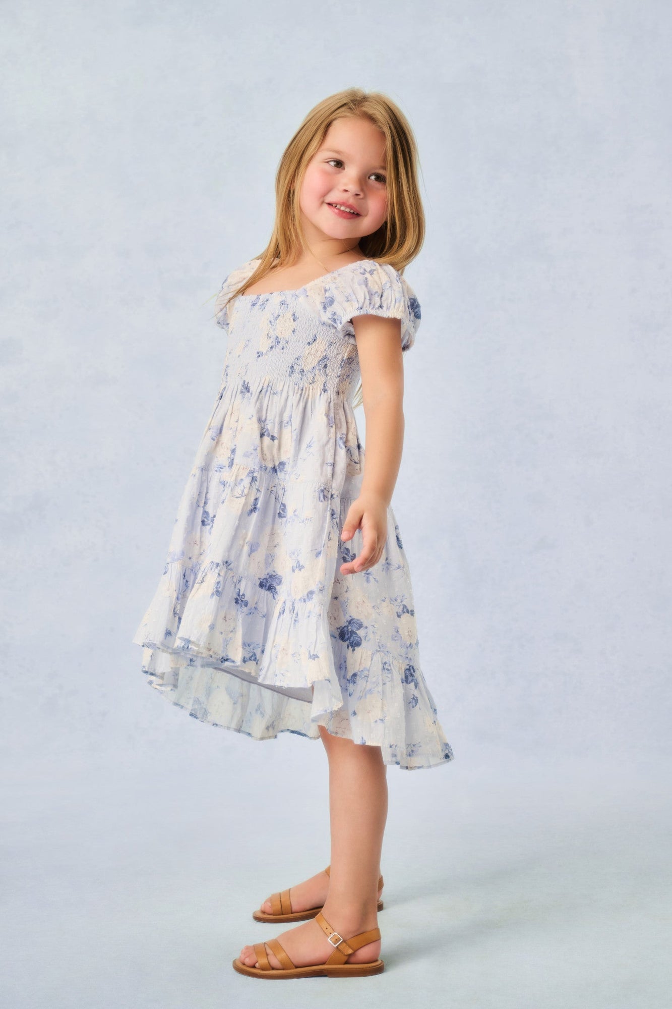 Girls Muriella Heirloom Print Dress | Whisper Blue