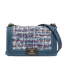 Chanel | Pre-Owned Medium Denim and Tweed Boy Bag | Blue