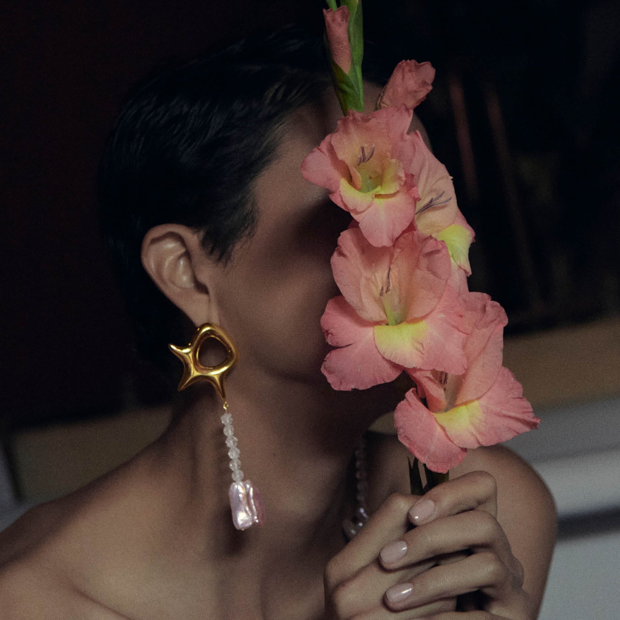 Ziggy Earrings | 18K Gold-Plated on Brass | Freshwater Pearls/Topaz