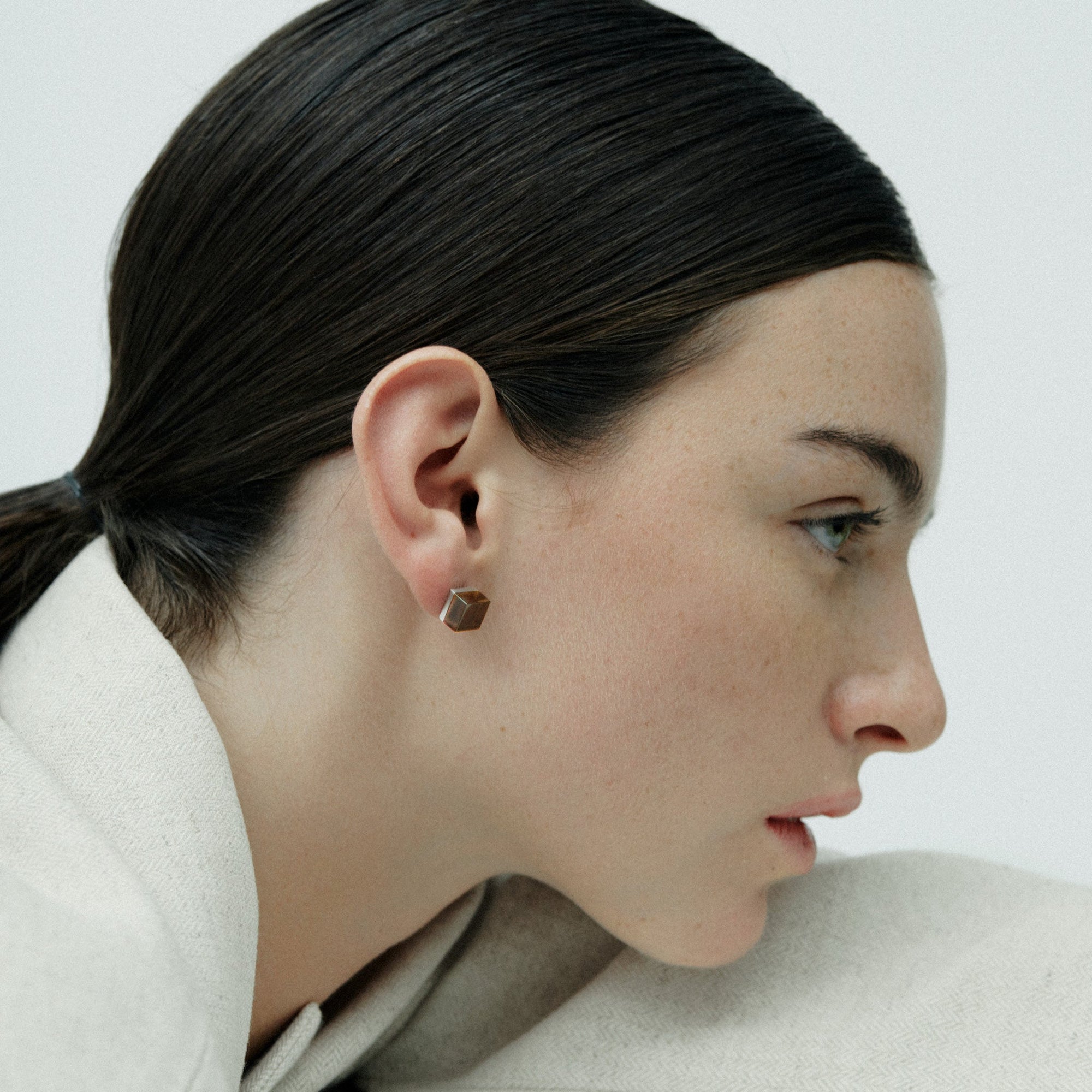Cubic Earrings | Sterling Silver | Smoky Quartz