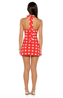 Maia Spot Halter Neck Mini Dress | Red