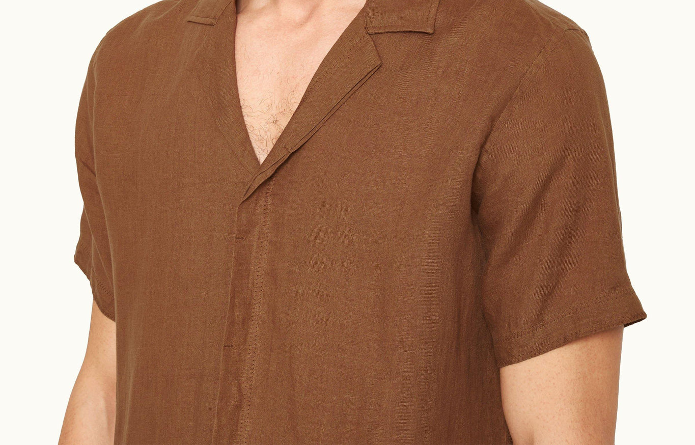 Maitan Relaxed Fit Capri Collar Linen Shirt Woven | Cinnamon Coffee