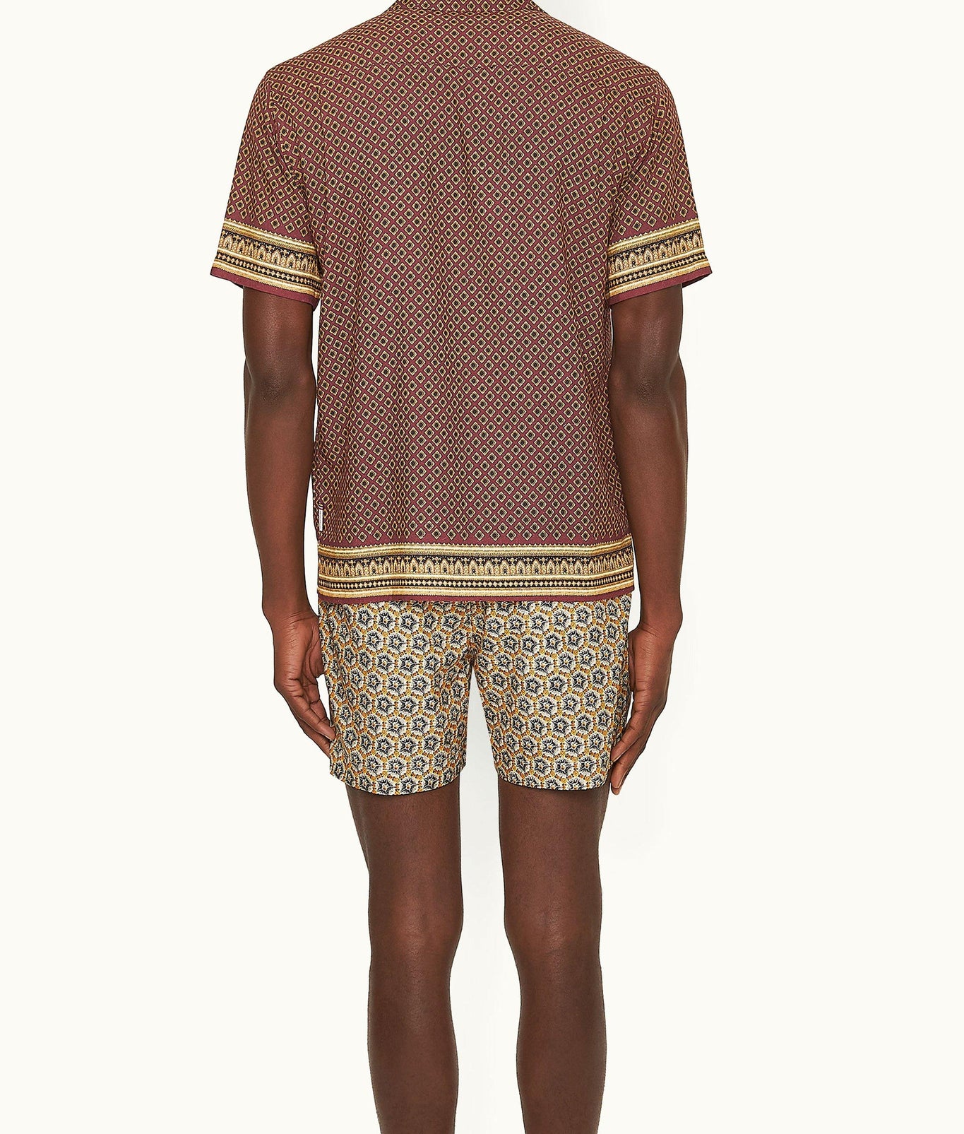 Maitan Solmio Print Relaxed Fit Capri Collar Shirt | Copper Red