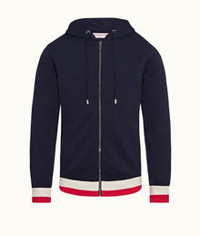 Mathers Stripe Zip-Thru Compact Cotton Sweatshirt | Navy