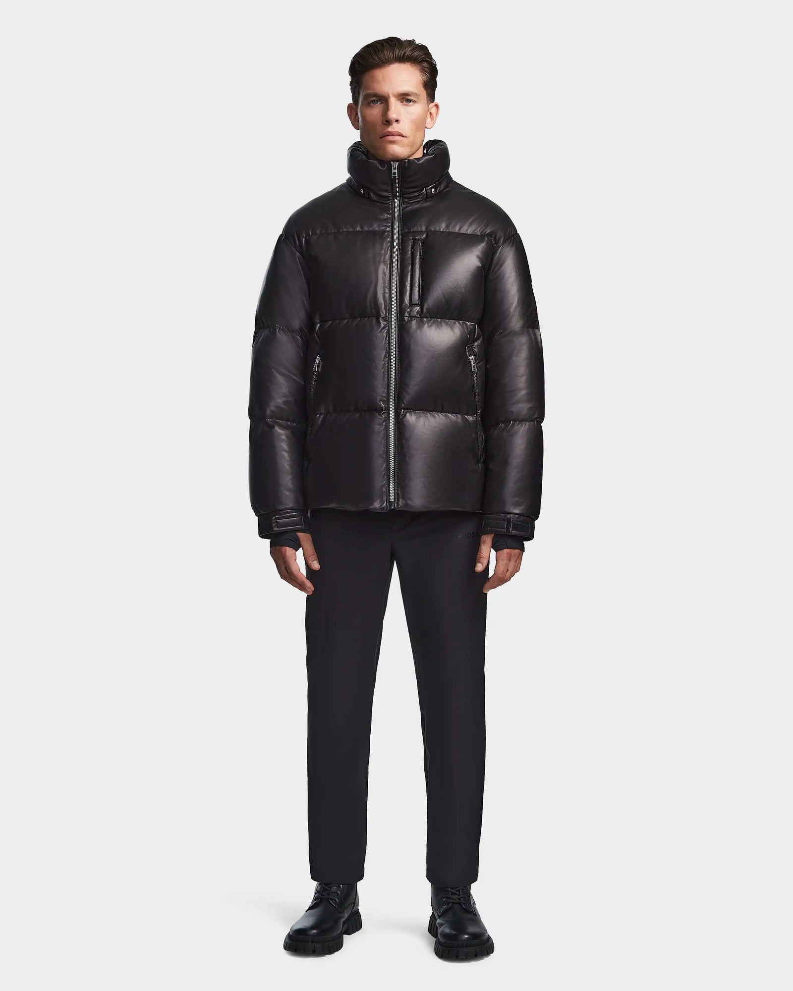 Men | VINCENT X Leather Down Puffer | Black
