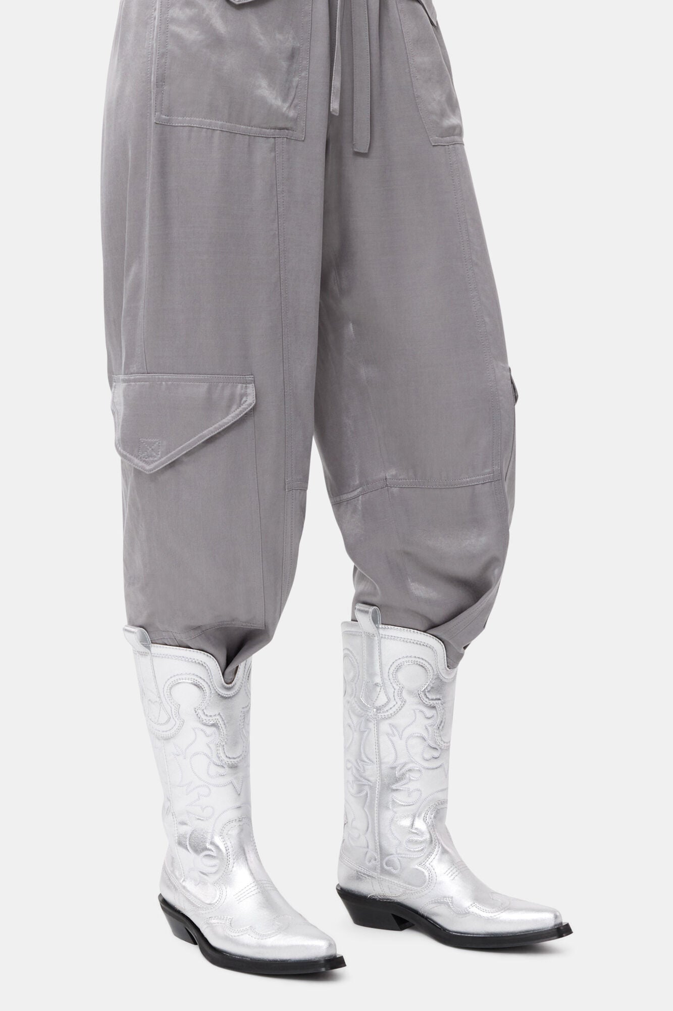 Mid Shaft Embroidered Western Boots | Silver