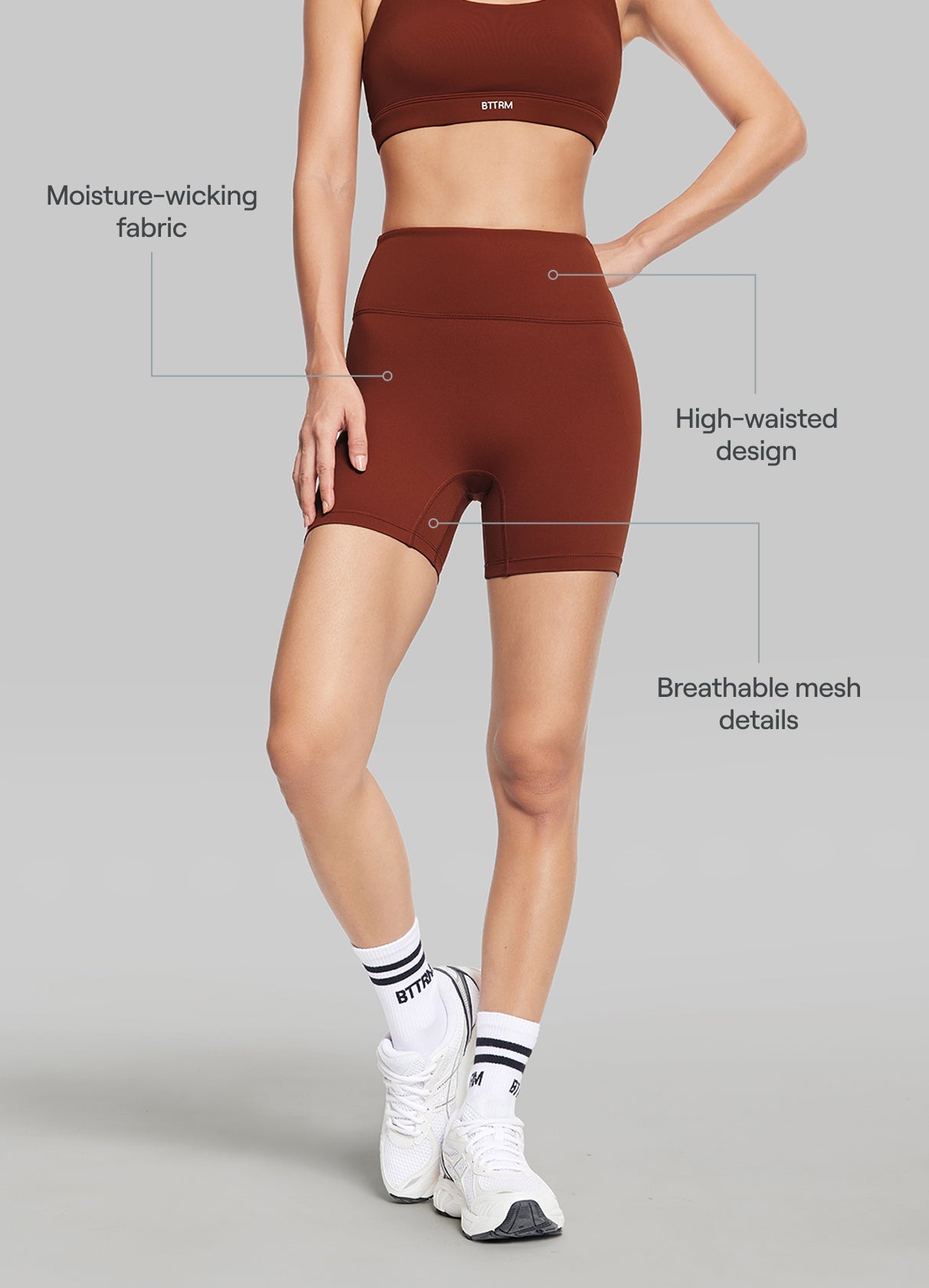 High-Waisted Impact Mesh Shorts | Rust Brown