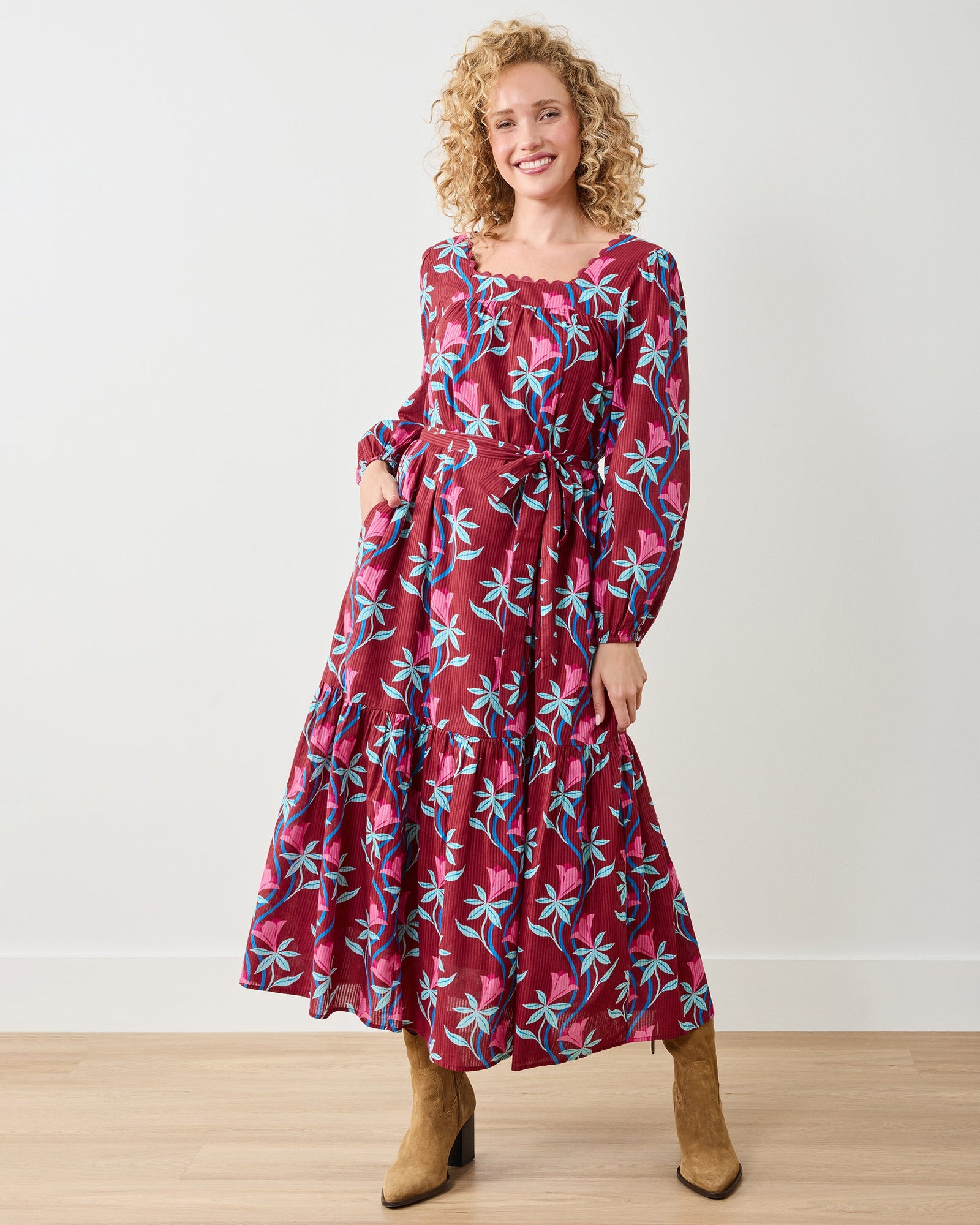 Moonflower Vine - Country Roads Dress - Barn Red - Printfresh