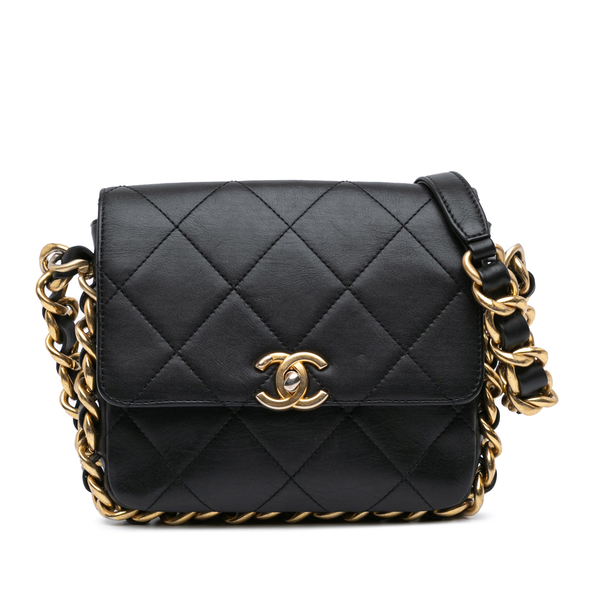 Chanel | Pre-Owned Small Quilted Calfskin Framing Chain Flap | Black