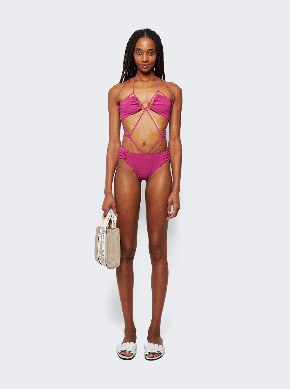 Women | Nensi Dojaka | Gathered Bra Swimsuit With Ruched Belt | Peonia Pink