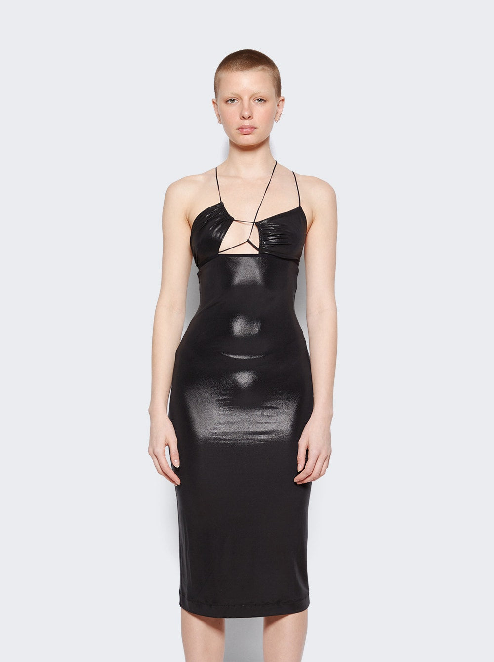 Women | Nensi Dojaka | Asymmetric Bra Midi Dress | Glossy Black