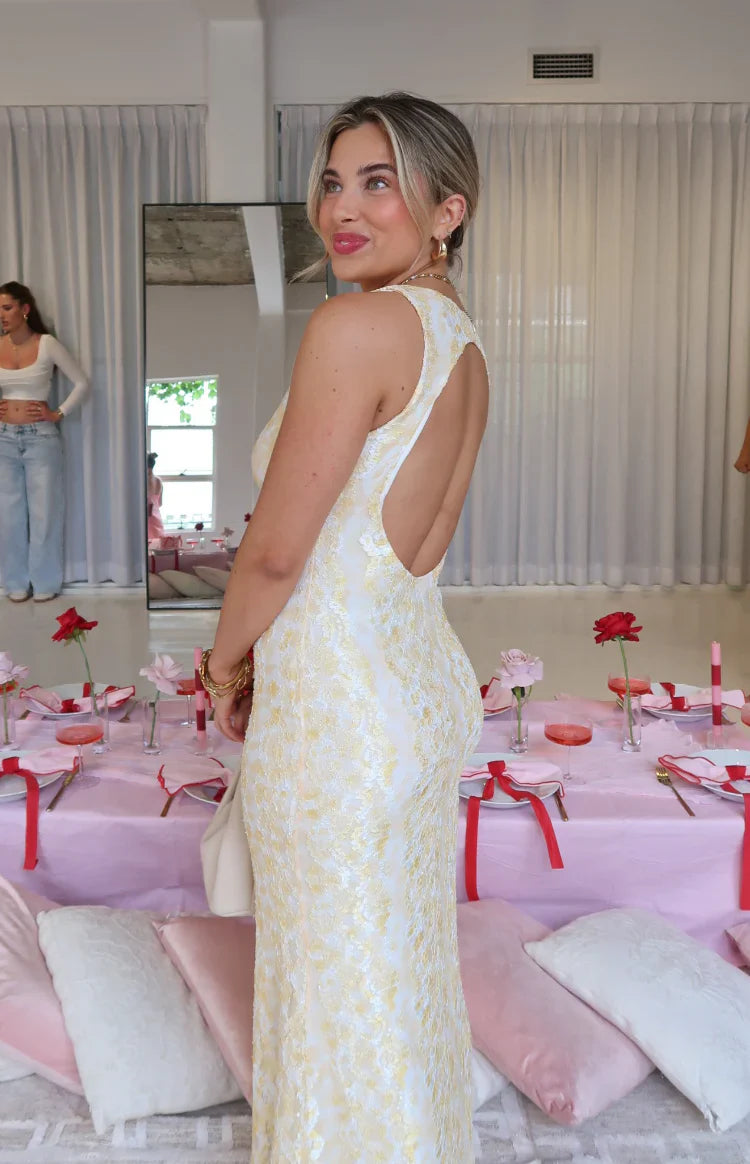 Farida Lace Maxi Dress | Yellow
