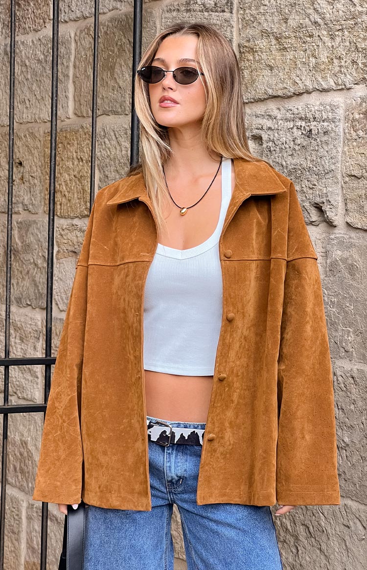 Suki Suede Oversized Jacket | Tan