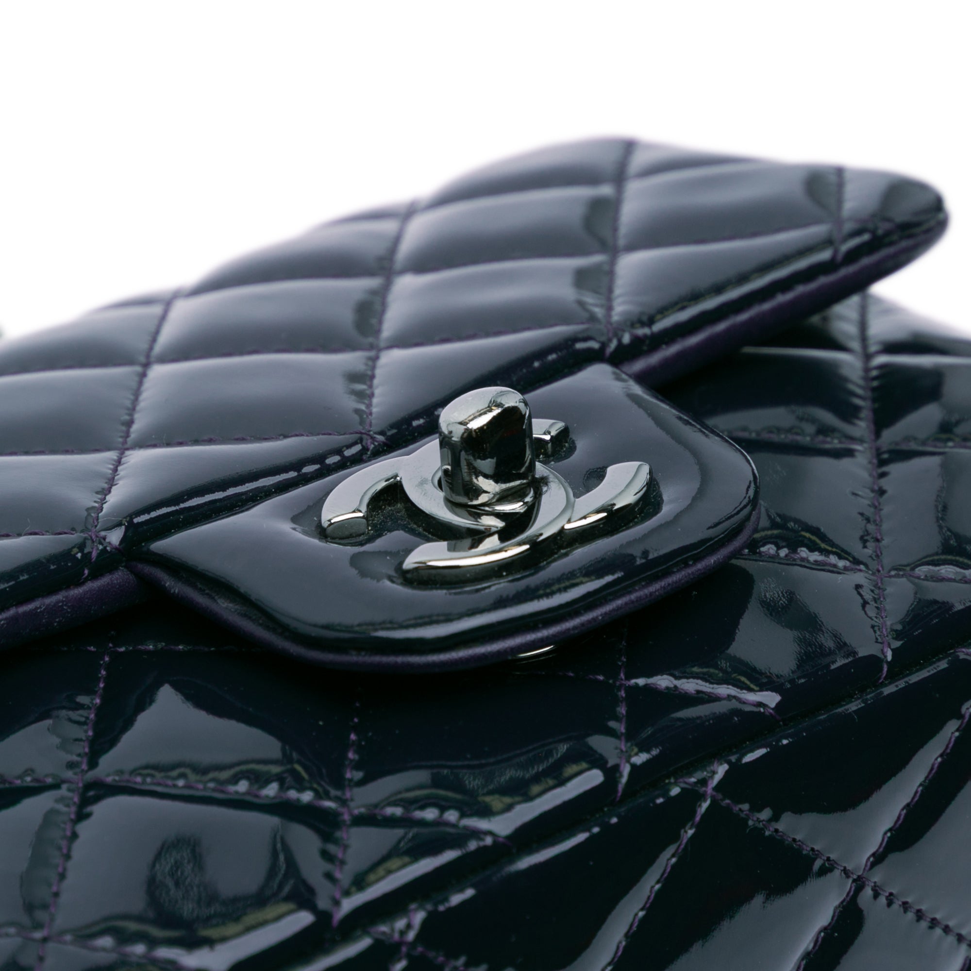 Chanel | Pre-Owned Mini Square Classic Patent Single Flap | Blue/Navy