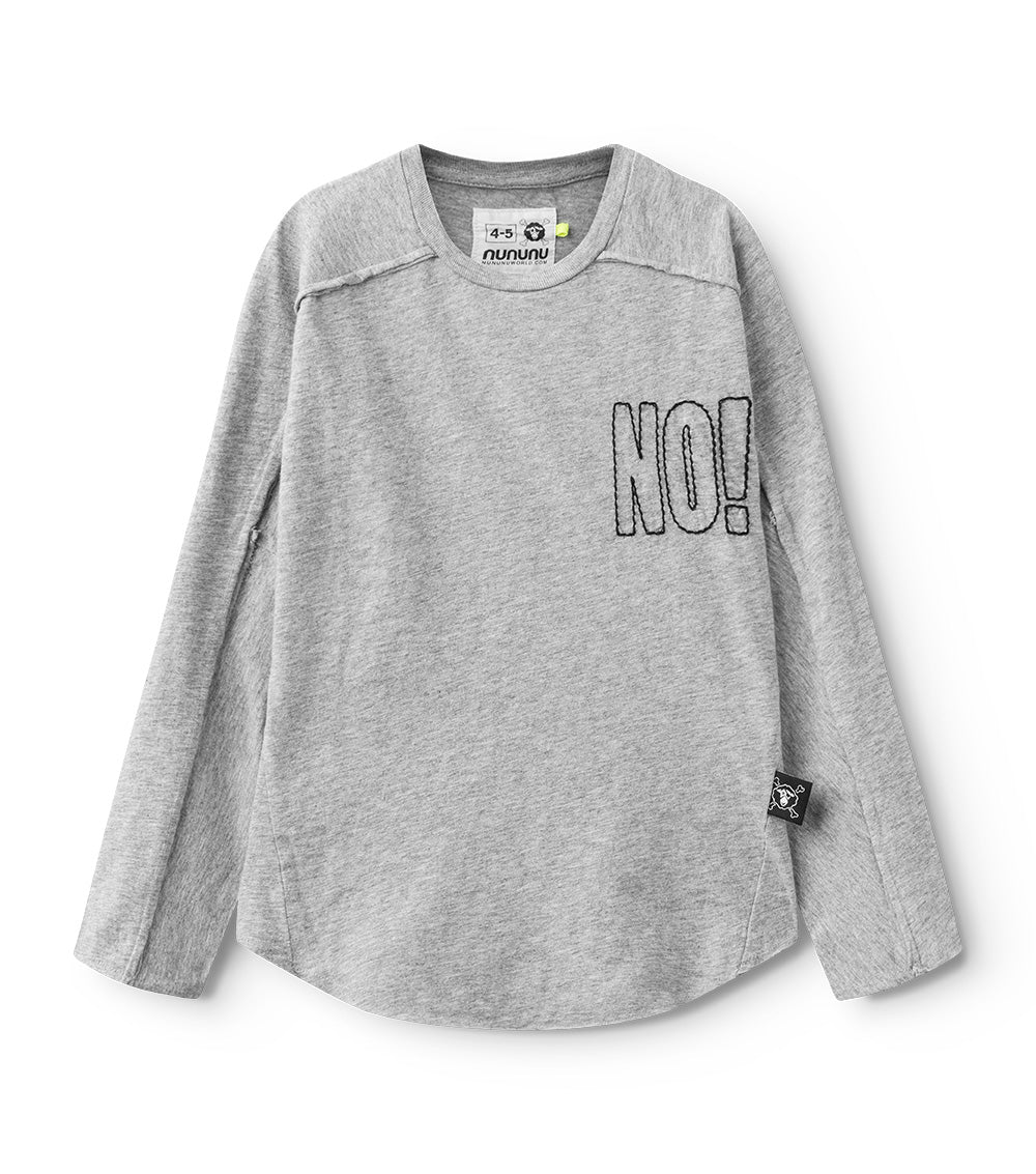Kid | Embroidered No! Hemmed Shirt | Heather Grey