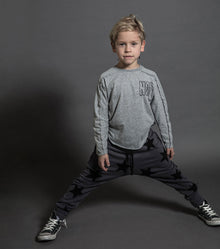 Kid | Embroidered No! Hemmed Shirt | Heather Grey