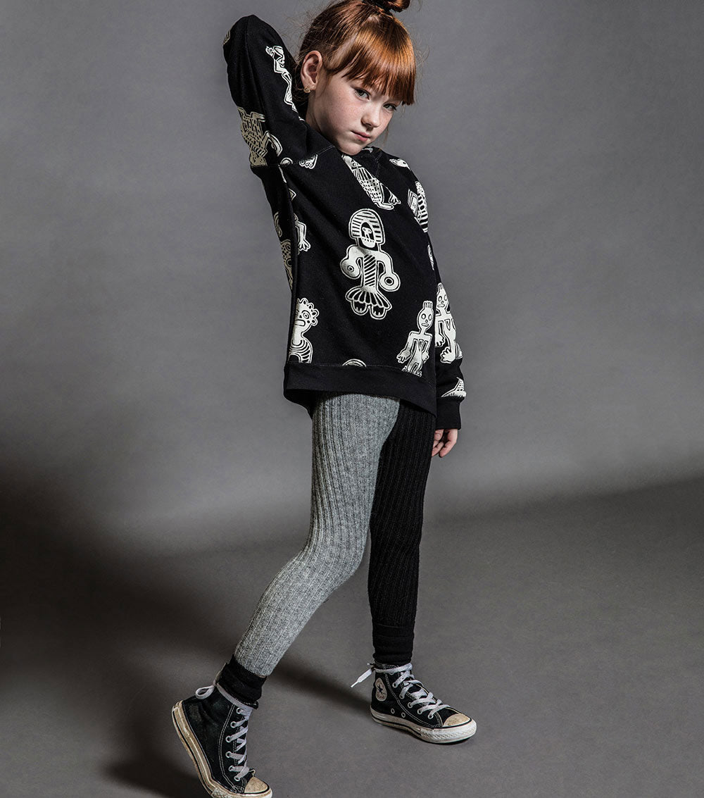 Kid | Knit Leggings | Black x Heather Grey