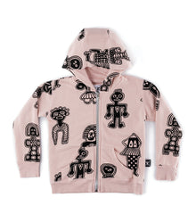 Kid | Tribal Dancers Zip Hoodie | Powder Pink