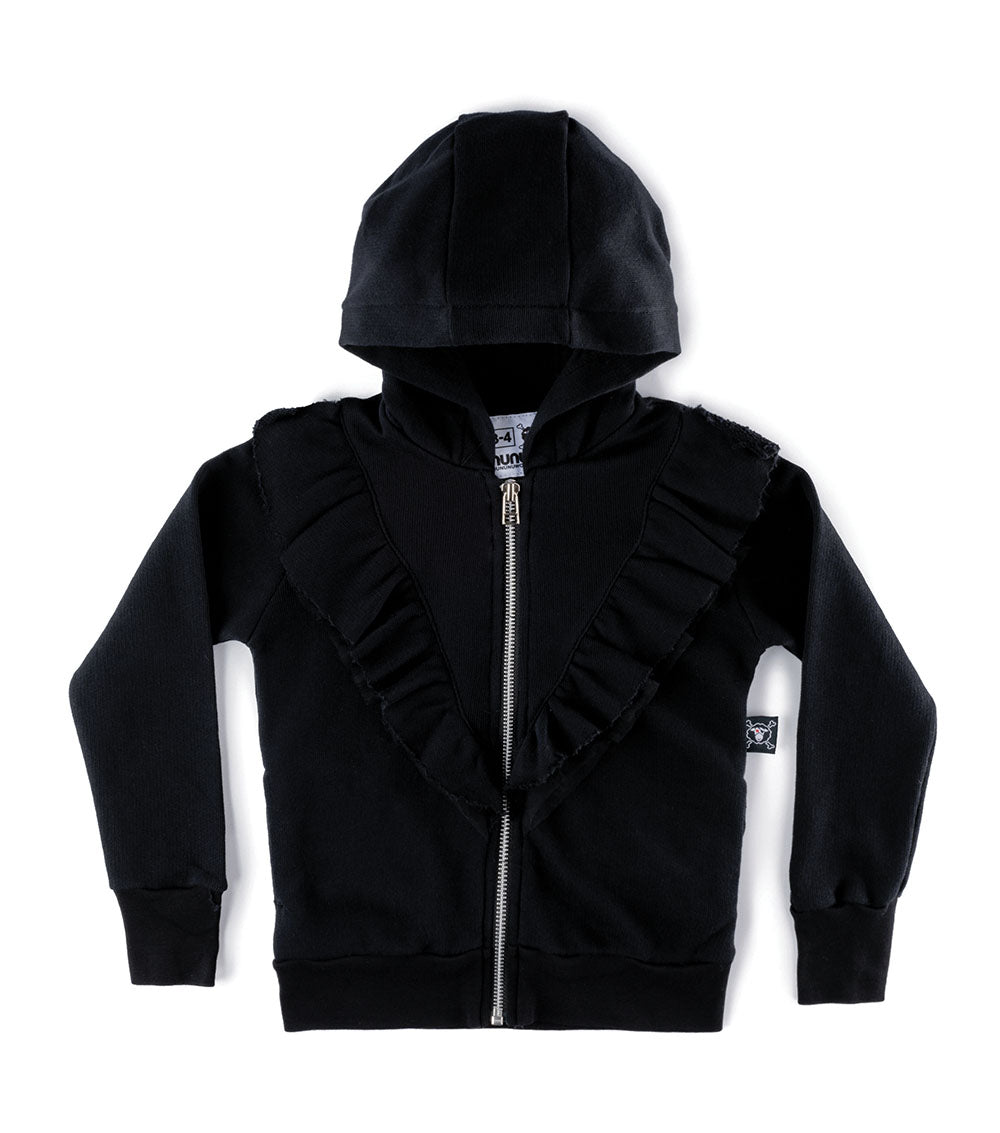 Kid | Ruffled Zip Hoodie | Black