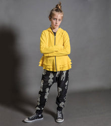 Kid | Solid Ruffled Zip Hoodie | Dusty Yellow