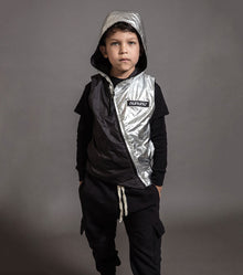Kid | Half & Half Nylon Vest | Black x Silver