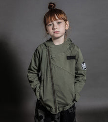 Kid | Hooded Biker Jacket | Dyed Olive