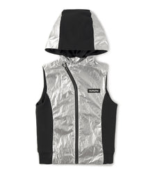 Kid | Duo Nylon Hooded Vest | Black x Silver