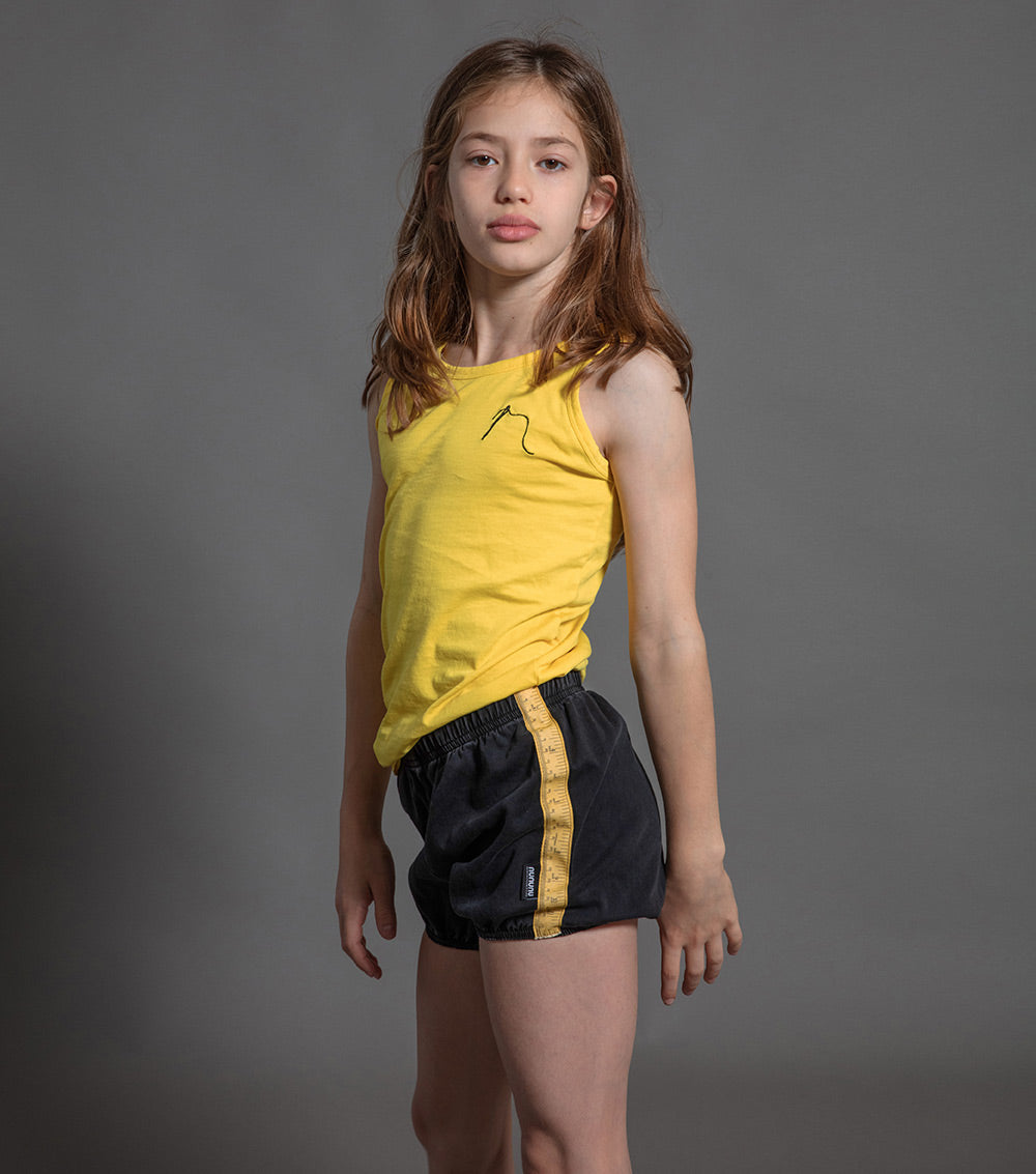 Kid | Measuring Band Denim Yoga Shorts | Washed Black