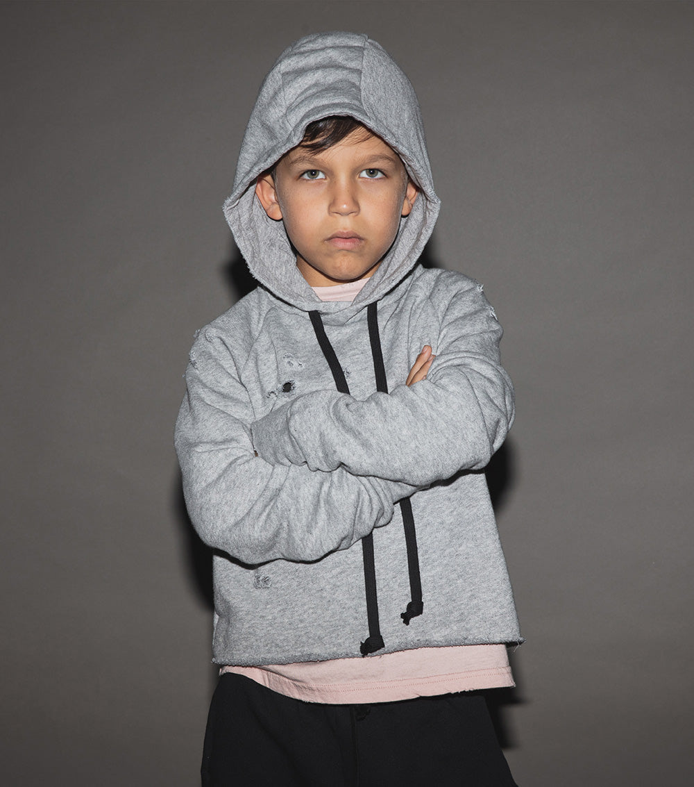 Kid | Distressed Hoodie | Heather Grey