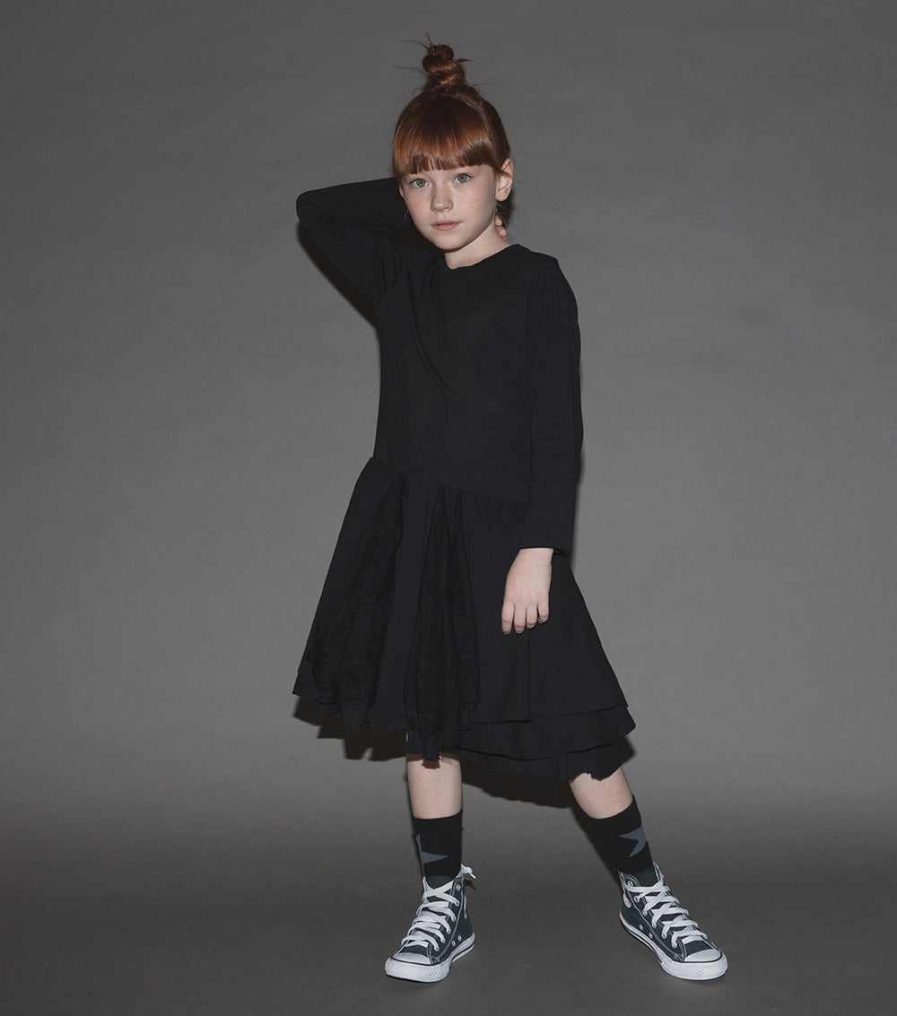 Kid | Falling Star Layered Dress | Black