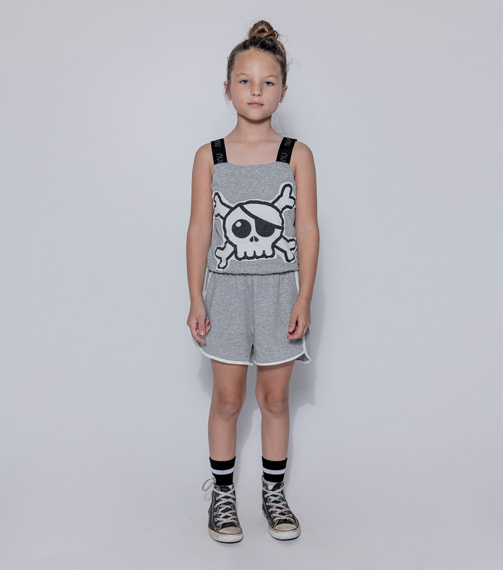 Kid | Skull Patch Tank Overall | Heather Grey
