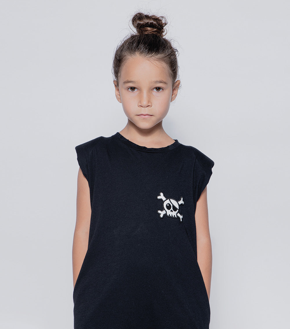 Kid | Skull Patch Sleeveless Dress | Heather Grey