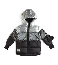 Kid | Trio Mischief Cat Down Jacket | Black x Silver